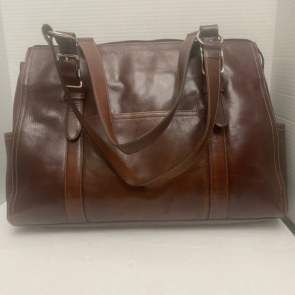 Fossil Vintage Rich Brown Leather Business Laptop Bag Double Handles